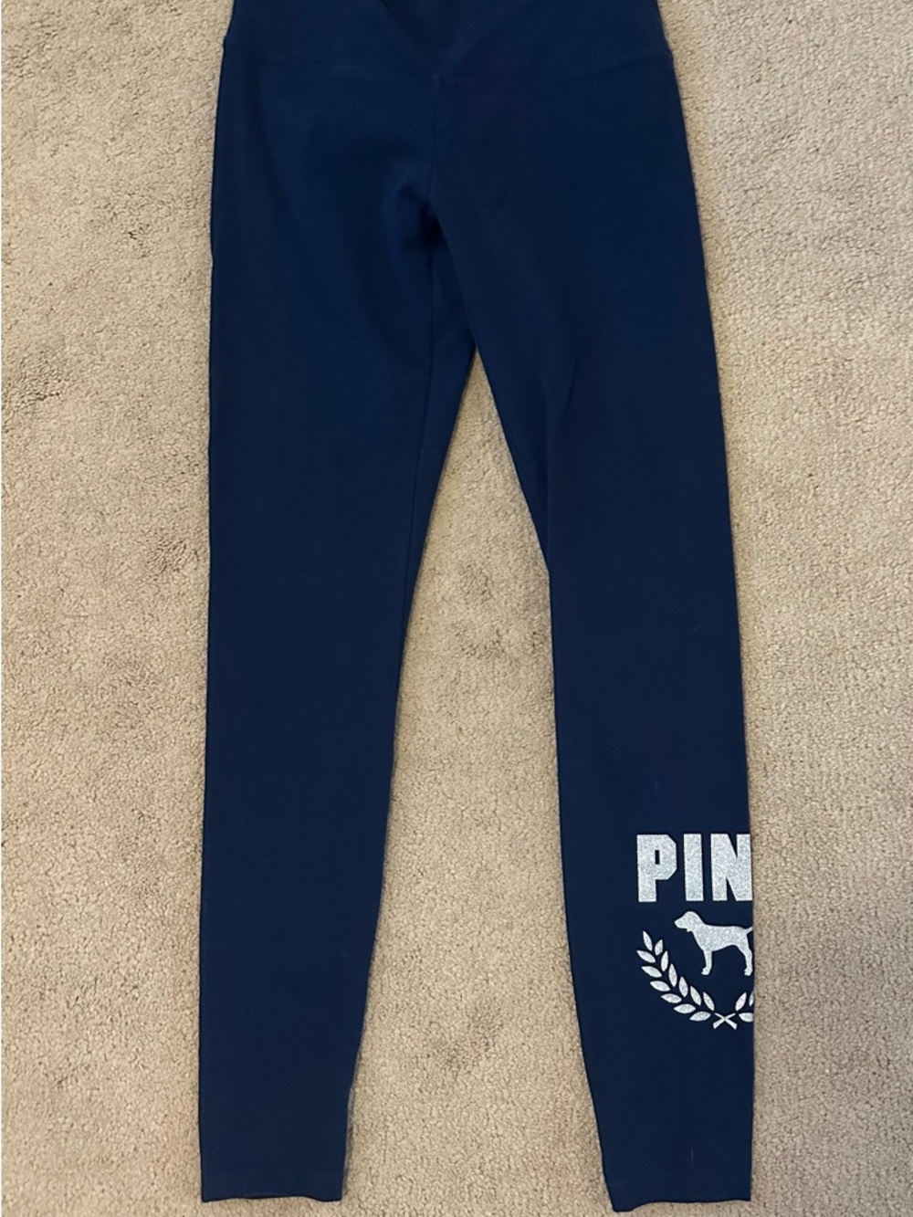 VS Pink Navy Blue Glitter Logo Yoga Leggings S